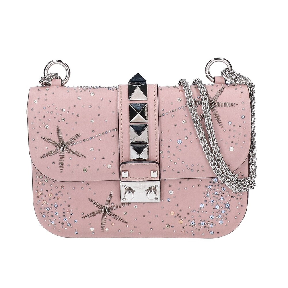 VALENTINO Valentino Beaded Embroidery Glam Rock Chain Shoulder Bag Pink Greig...